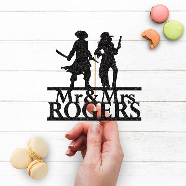 Personalised Pirate Couple Wedding Cake Topper – Surname - view 3