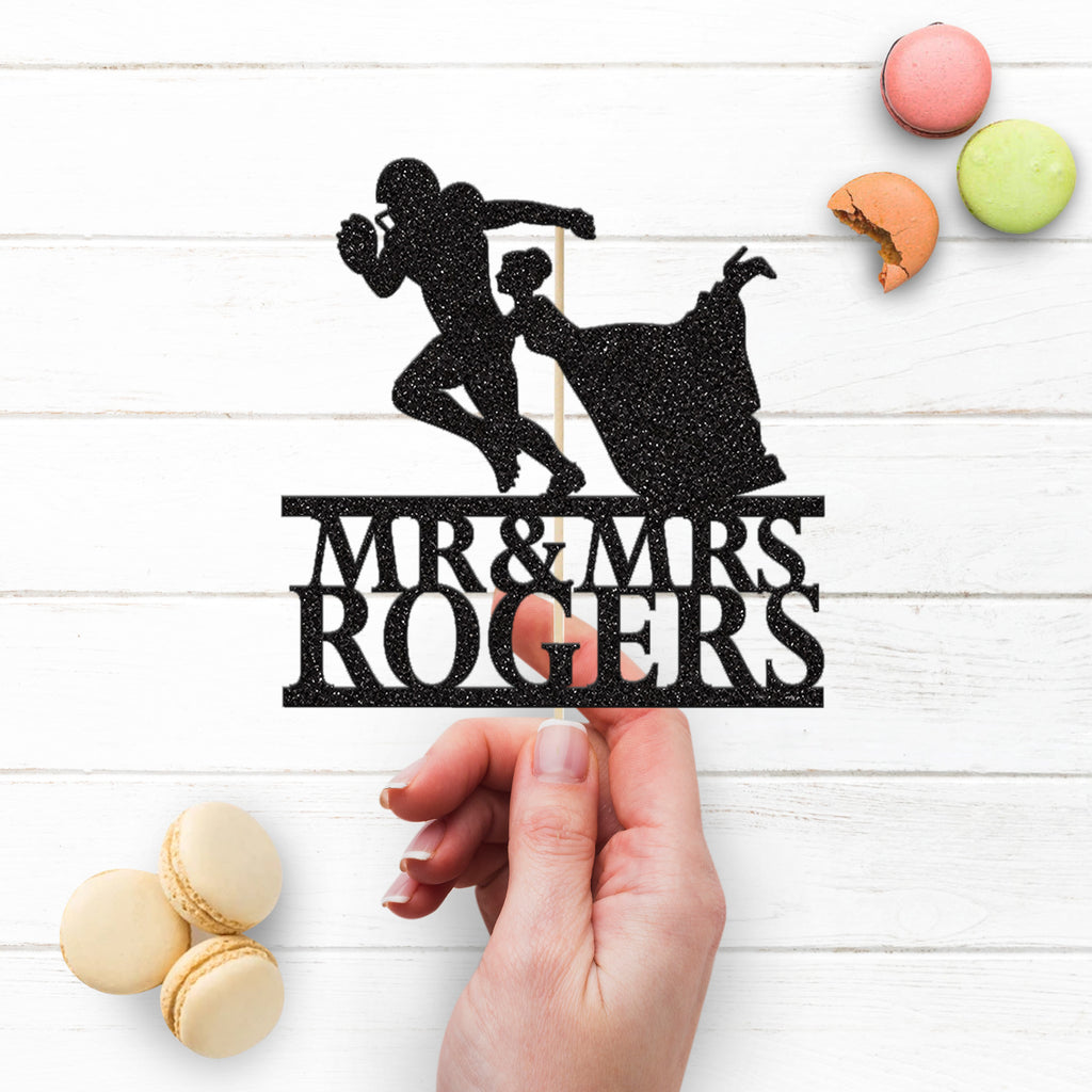 Personalised Running American Football Couple Wedding Cake Topper – Surname - view 3