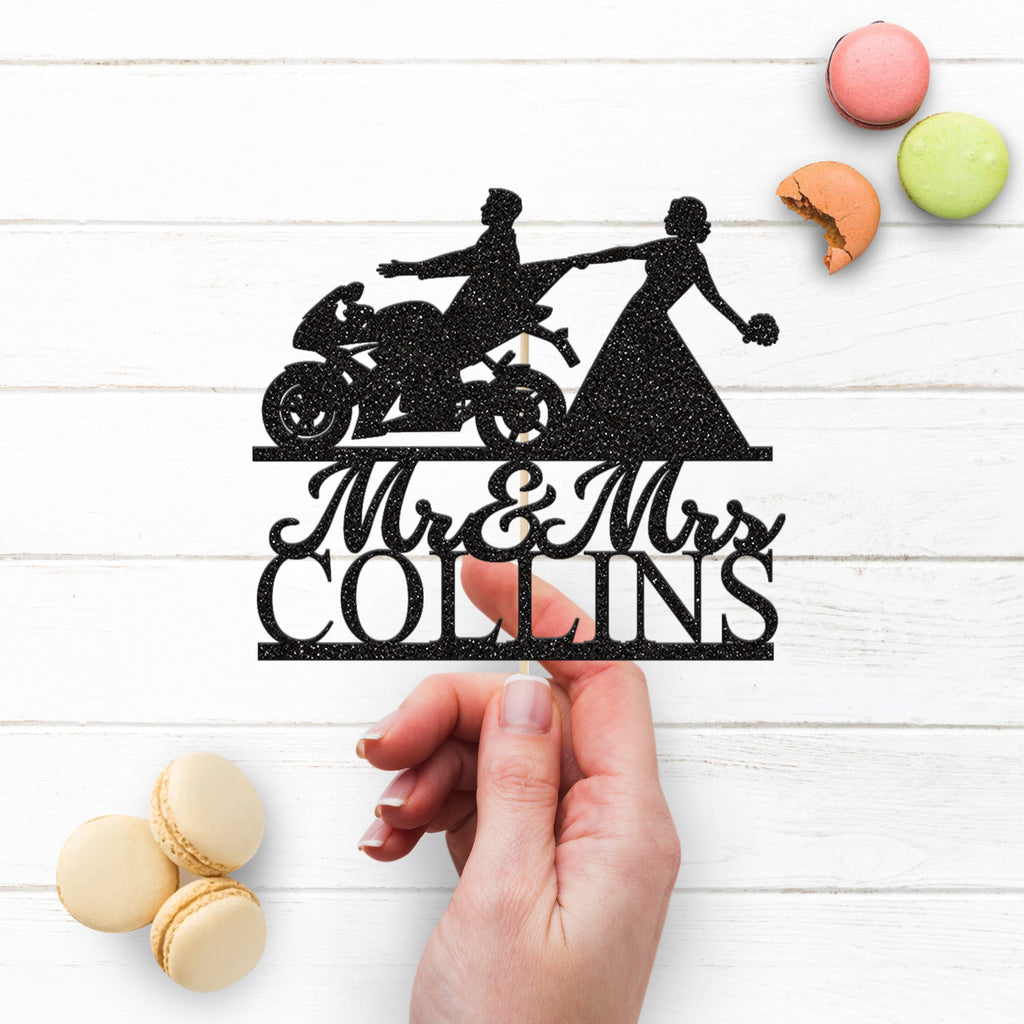 Personalised Sports Motorbike Wedding Couple Cake Topper – Surname - view 3