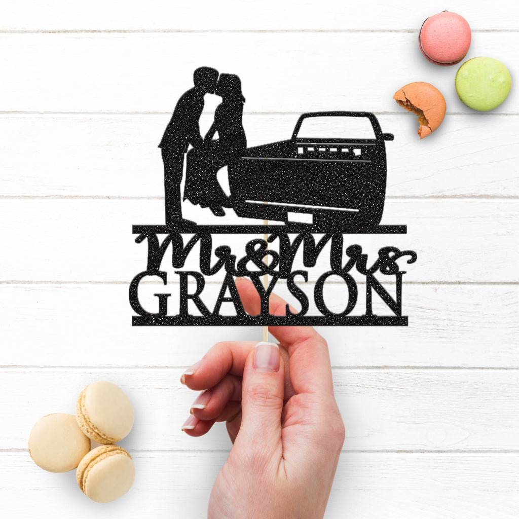 Personalised Pickup Truck Wedding Couple Cake Topper – Surname - view 3
