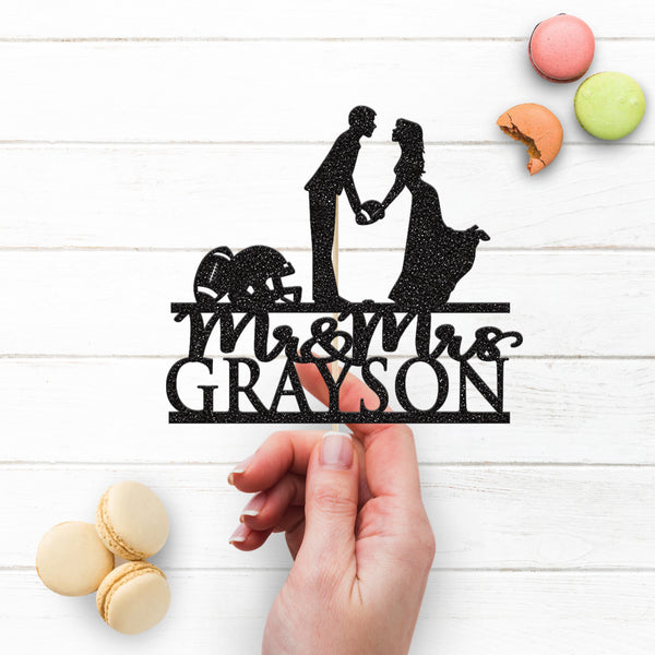Personalised American Football Couple Wedding Cake Topper – Surname - view 3