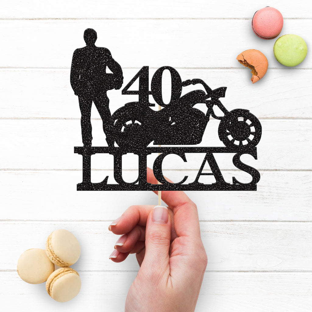 Personalised Motorbike Rider Milestone Cake Topper – Name & Age - view 3