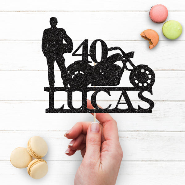 Personalised Motorbike Rider Milestone Cake Topper – Name & Age - view 3