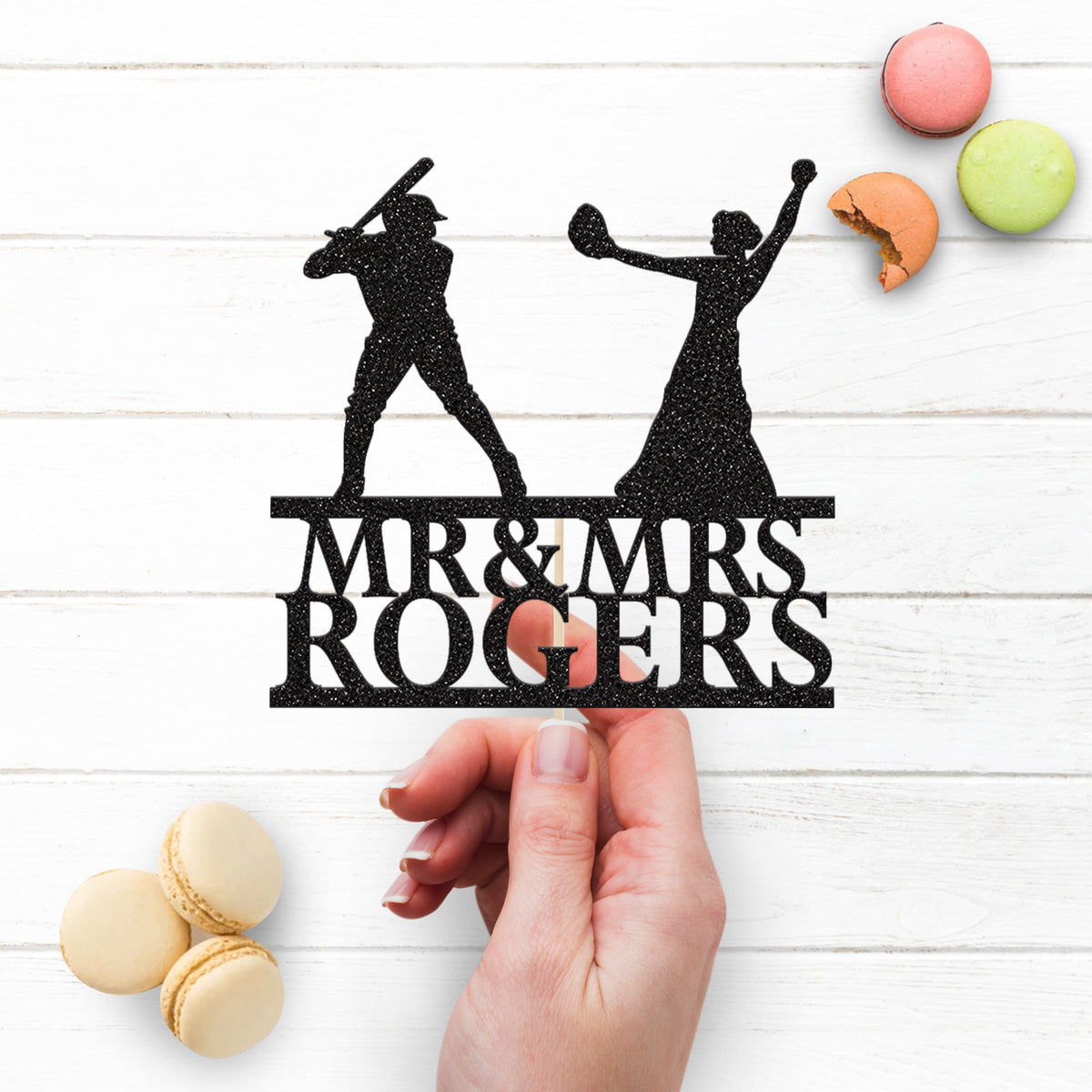 Personalised Baseball Couple Wedding Cake Topper – Surname - view 3