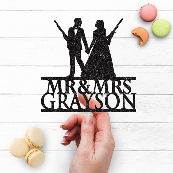 Personalised Shooting Couple Wedding Cake Topper – Surname - view 3