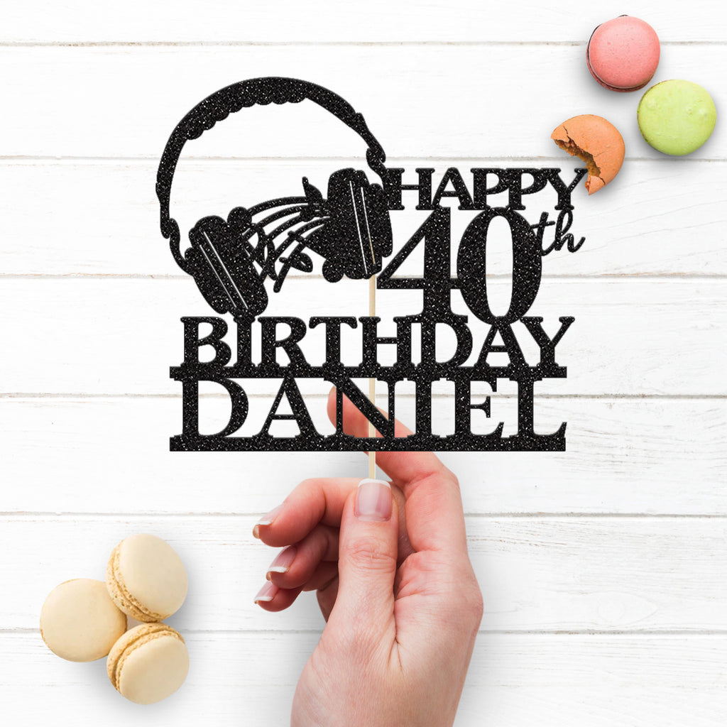 Personalised Headphones Birthday Cake Topper – Name & Age - view 3