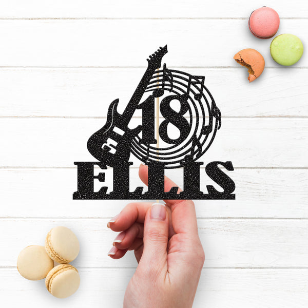 Personalised Electric Guitar & Music Notes Cake Topper – Name & Age - view 3