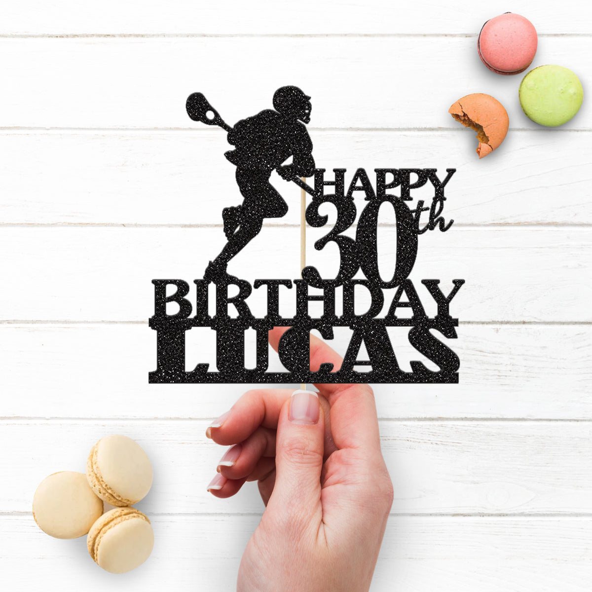 Personalised Leaping Lacrosse Player Cake Topper – Name & Age - view 3