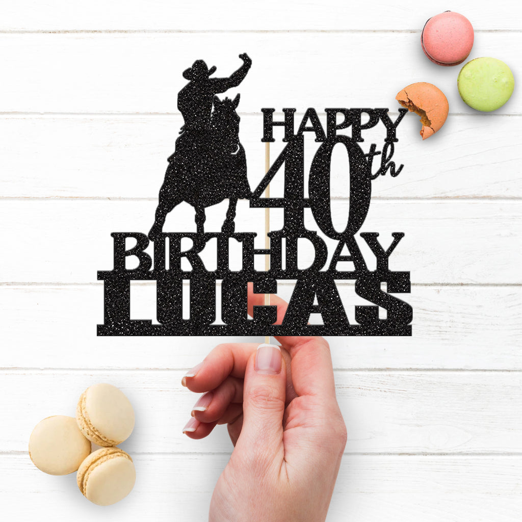 Personalised Rodeo Horse Rider Birthday Cake Topper – Name & Age - view 3