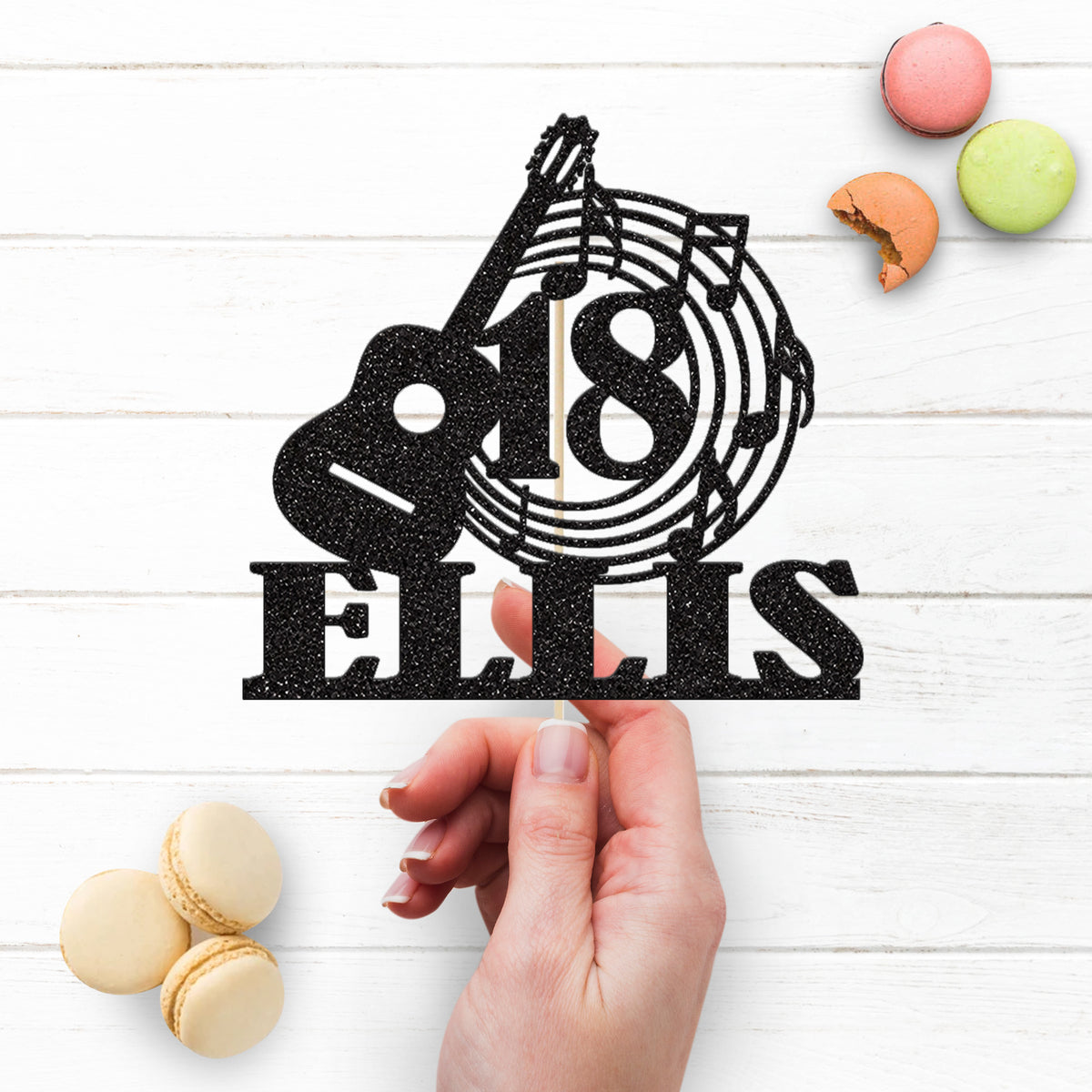 Personalised Acoustic Guitar & Music Notes Cake Topper – Name & Age - view 3