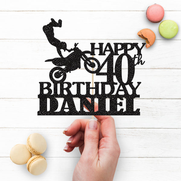 Personalised Motocross Handstand Birthday Cake Topper – Name & Age - view 3