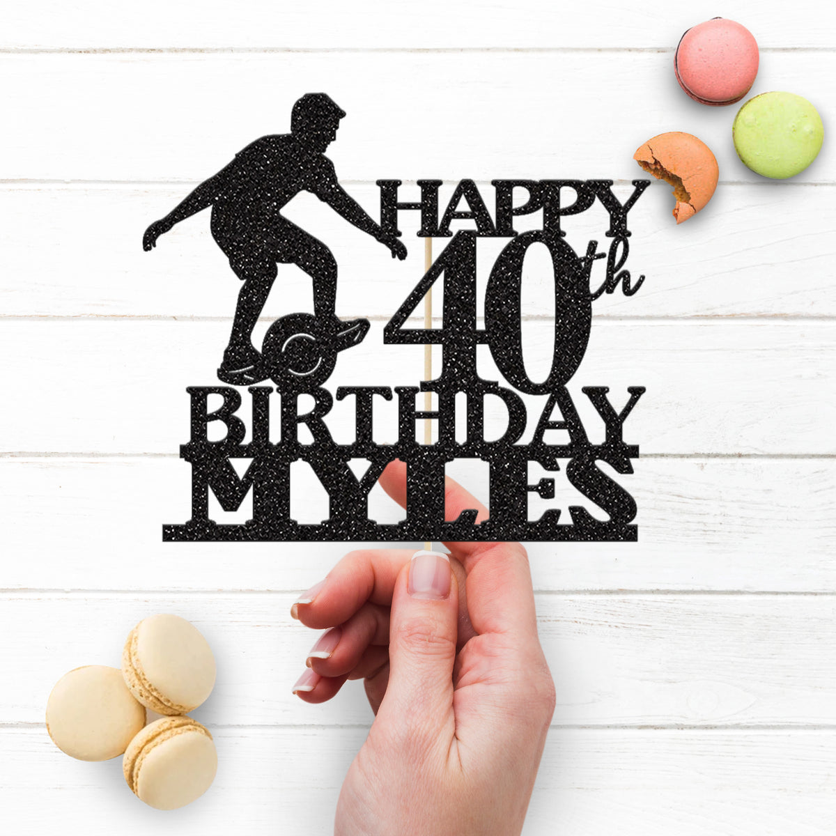 Personalised Single-Wheel Board Rider Birthday Cake Topper – Name & Age - view 3