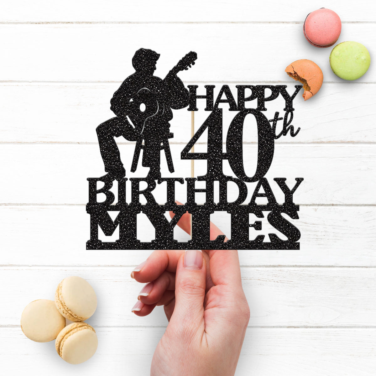 Personalised Seated Guitarist Birthday Cake Topper – Name & Age - view 3