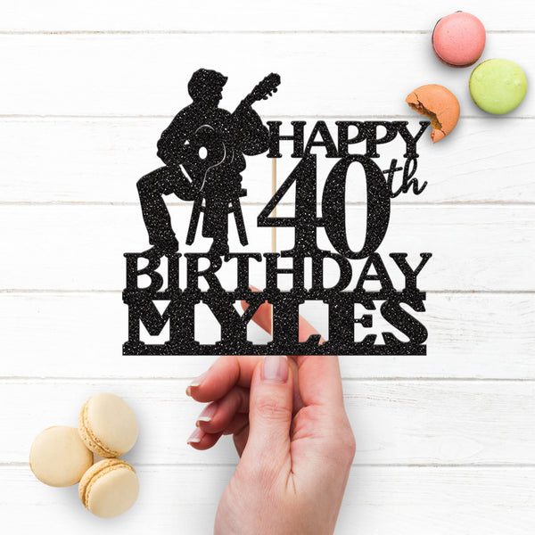 Personalised Seated Guitarist Birthday Cake Topper – Name & Age - view 3