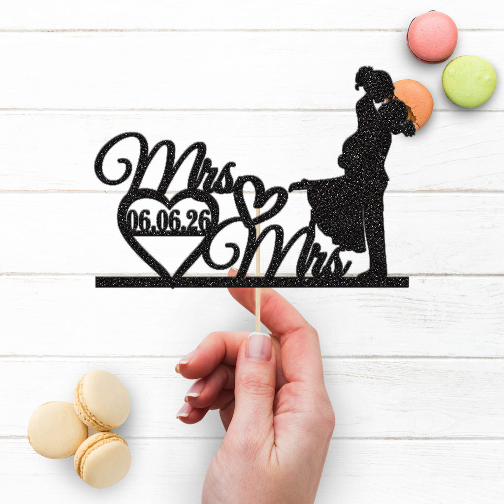 Personalised Kissing Brides Wedding Cake Topper – Date - view 3