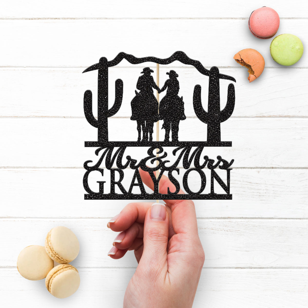 Personalised Horseback Cowboy Couple Wedding Cake Topper – Surname - view 3