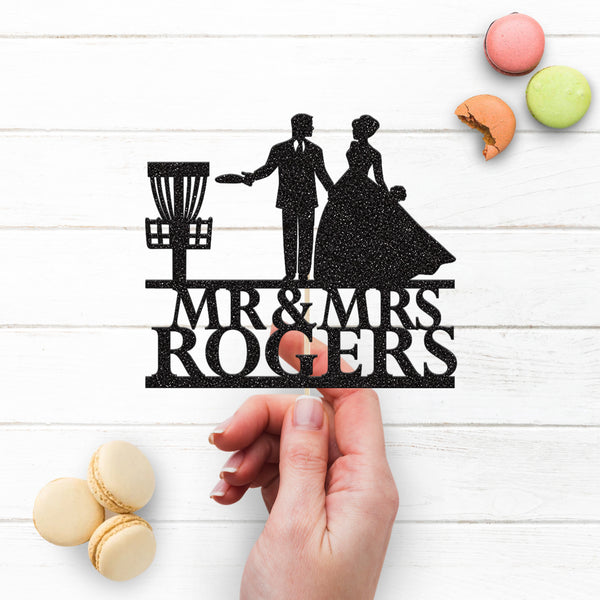 Personalised Disc Golf Couple Wedding Cake Topper – Surname - view 3