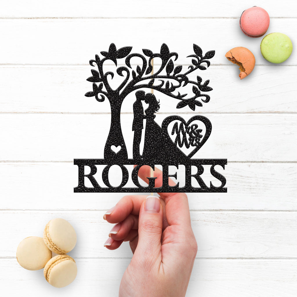 Personalised Wedding Couple Under Heart Tree Cake Topper – Surname - view 3