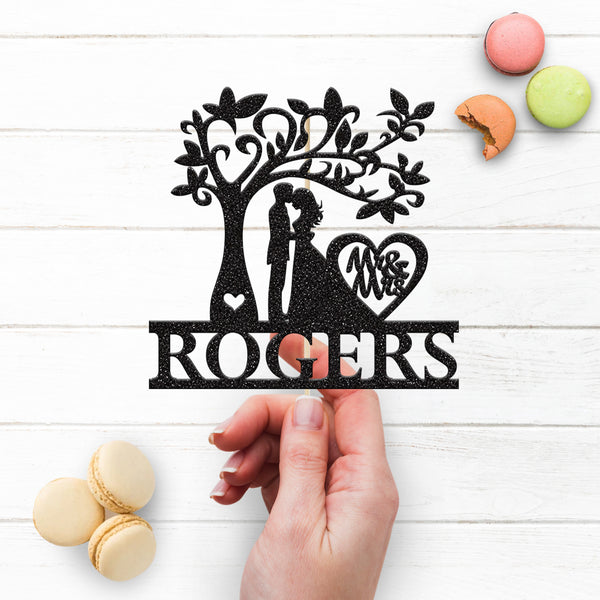 Personalised Wedding Couple Under Heart Tree Cake Topper – Surname - view 3