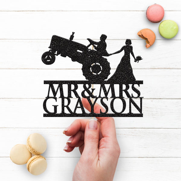 Personalised Tractor Wedding Couple Cake Topper – Surname - view 3