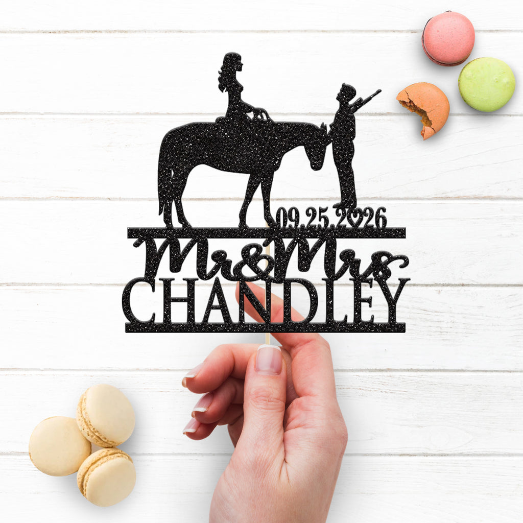 Personalised Horse Rider & Hunter Wedding Cake Topper – Surname & Date - view 3