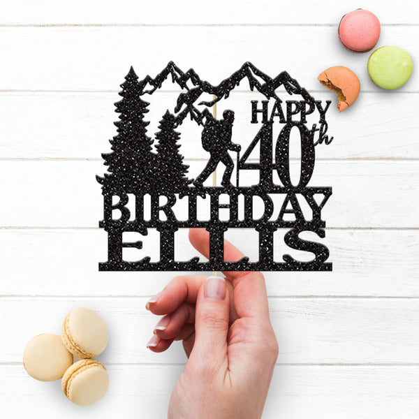 Personalised Mountain Hiker Birthday Cake Topper – Name & Age - view 3