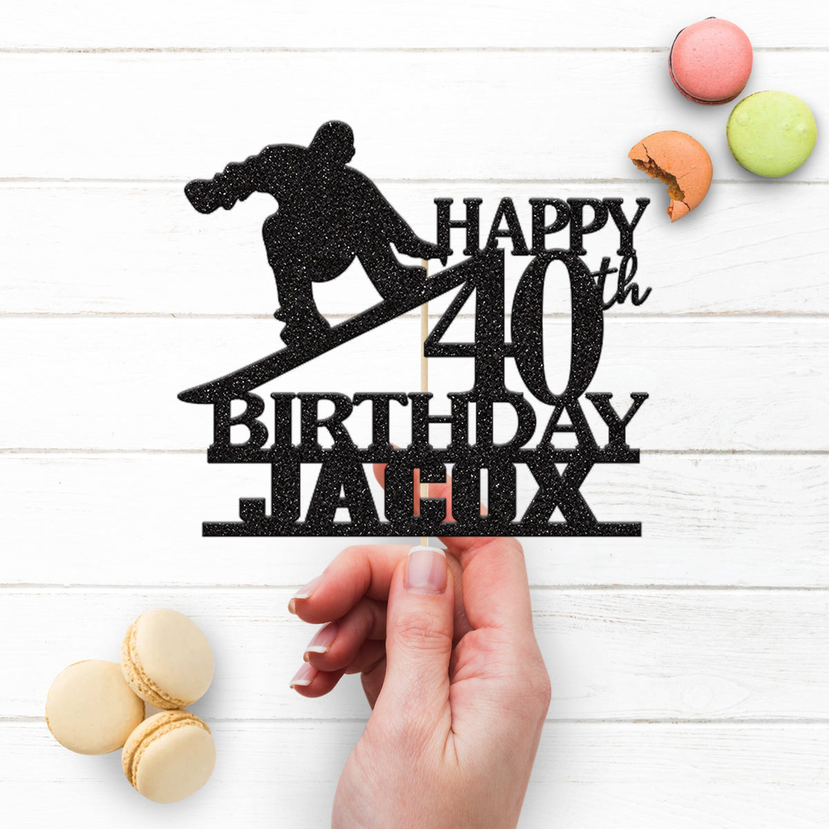 Personalised Snowboarder Birthday Cake Topper – Name & Age - view 3