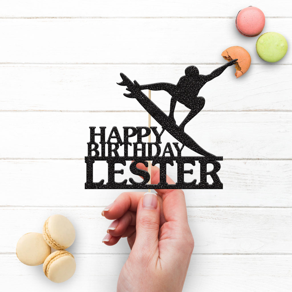 Personalised Airborne Surfer Birthday Cake Topper – Name - view 3