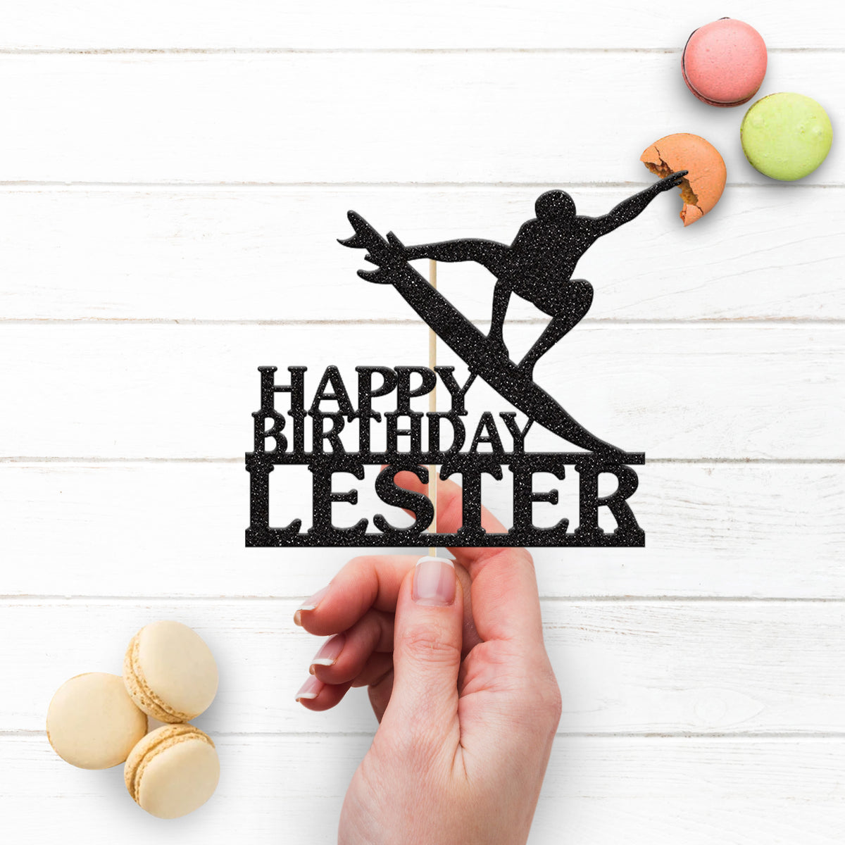 Personalised Airborne Surfer Birthday Cake Topper – Name - view 3