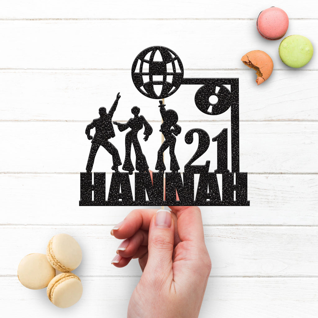 Personalised Disco Dancers Birthday Cake Topper – Name & Age - view 3