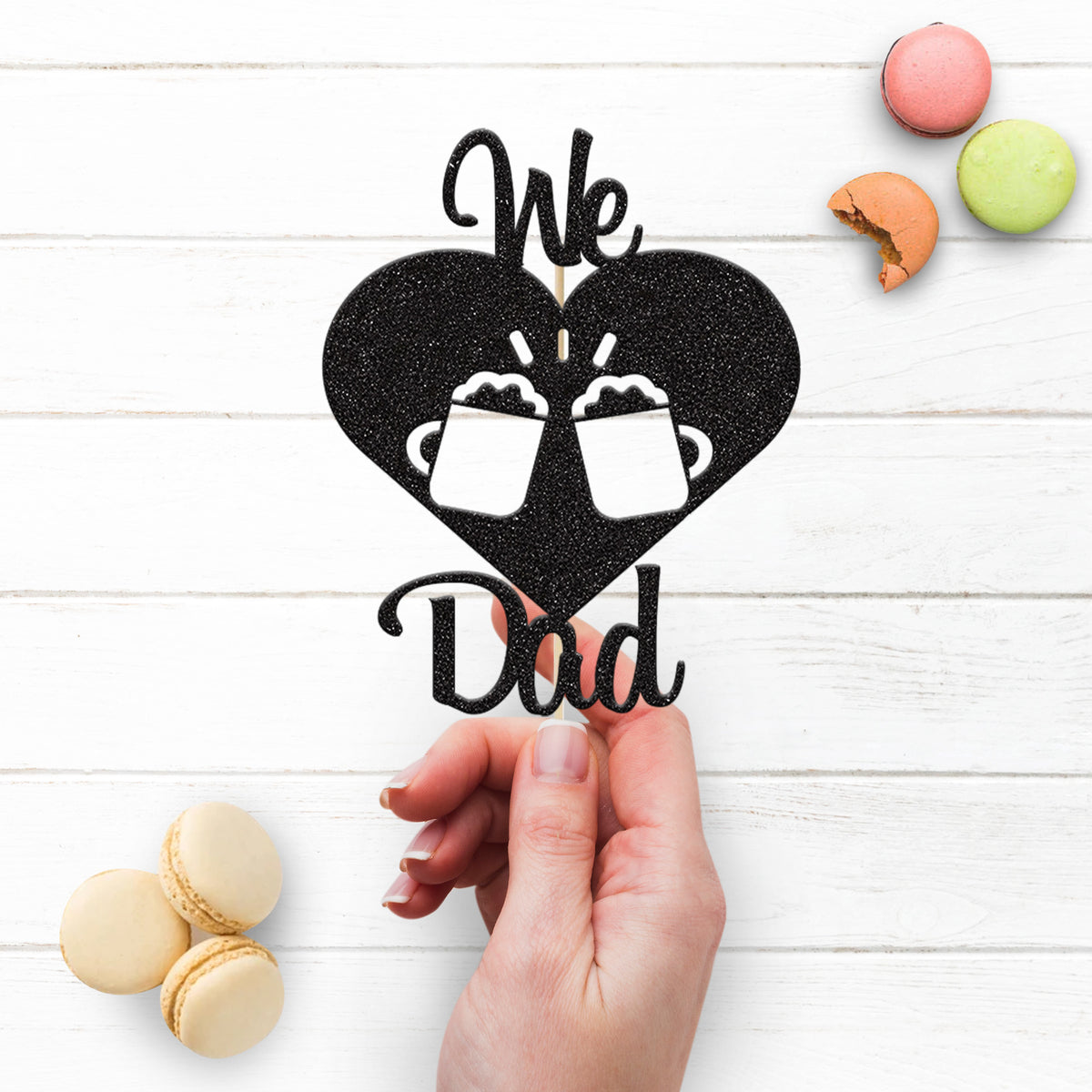 We Love Dad Beer Mugs Heart Cake Topper - view 3
