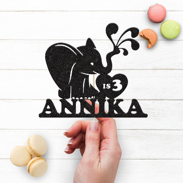 Personalised Elephant Heart Birthday Cake Topper – Name & Age - view 3