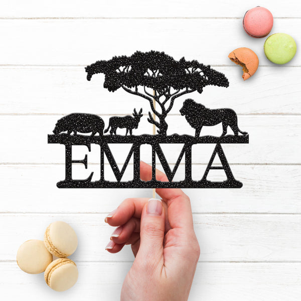 Personalised Safari Wildlife Cake Topper – Name - view 3