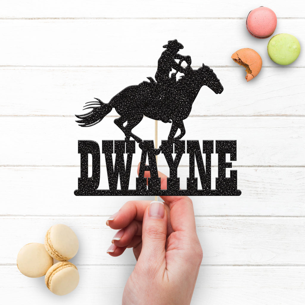 Personalised Galloping Cowboy Cake Topper – Name - view 3