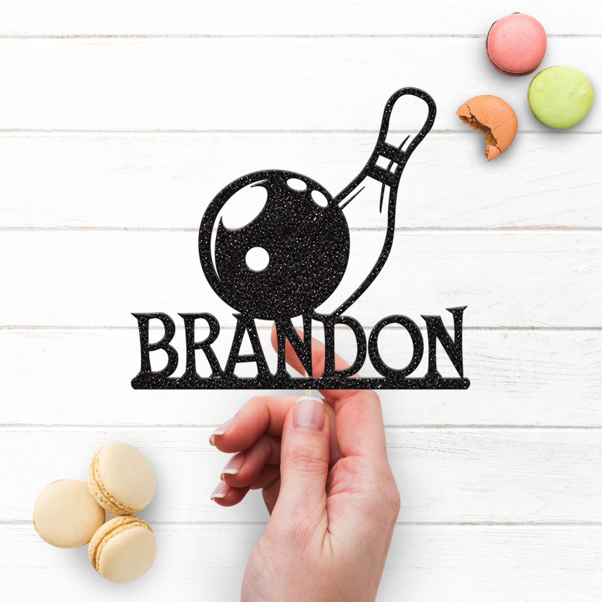 Personalised Bowling Ball & Pin Cake Topper – Name - view 3