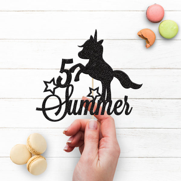 Personalised Unicorn & Stars Script Cake Topper – Name & Age - view 3