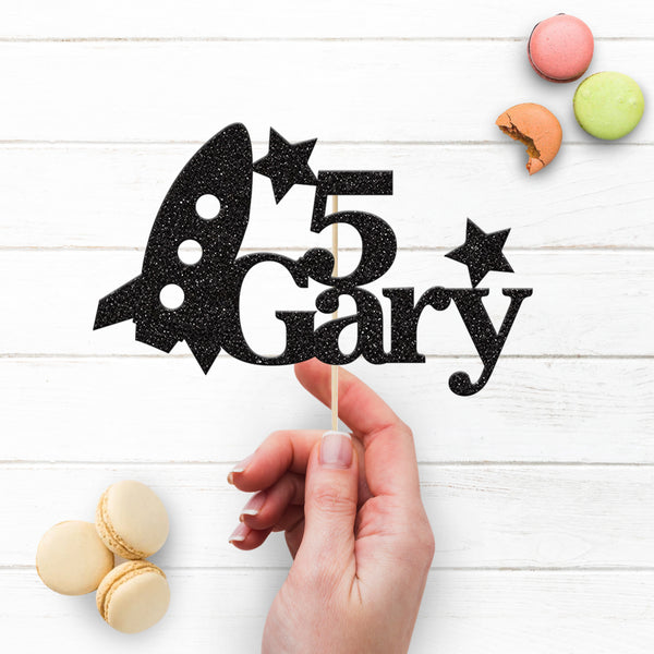 Personalised Rocket & Stars Cake Topper – Name & Age - view 3