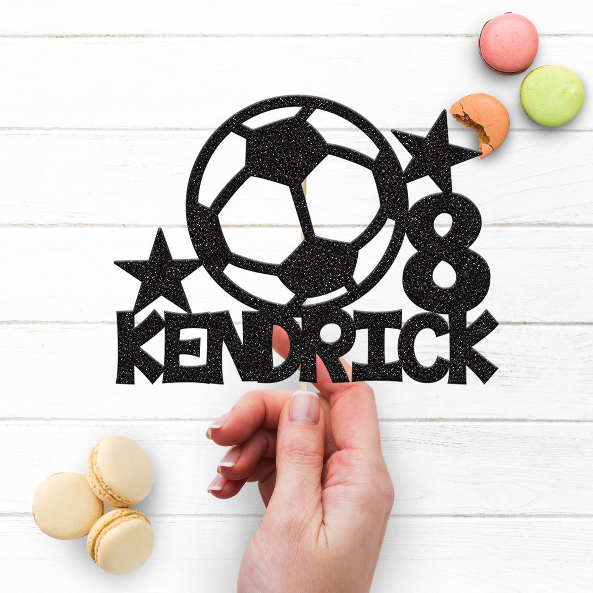 Personalised Football & Stars Cake Topper – Name & Age - view 3