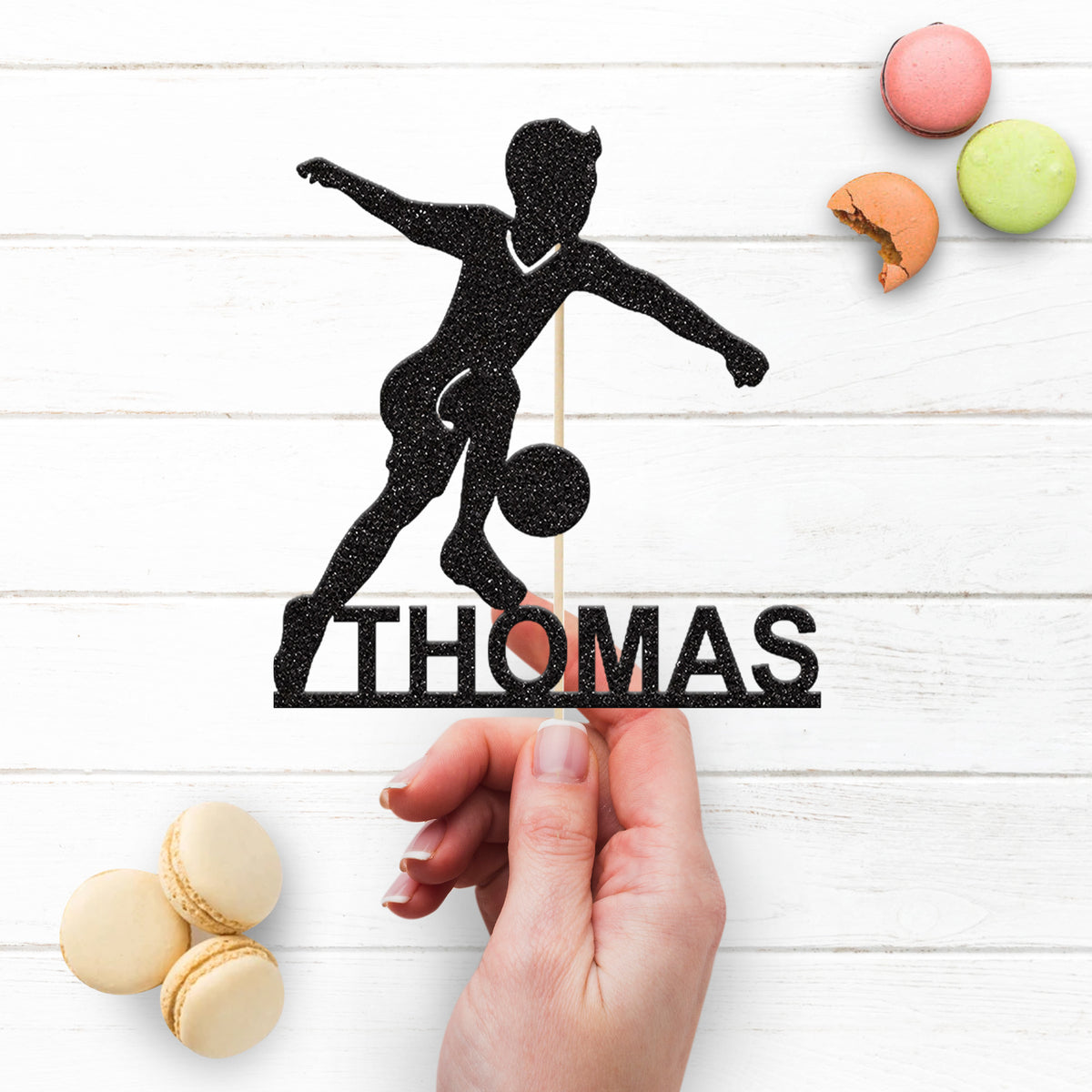 Personalised Football Dribbler Cake Topper – Name - view 3