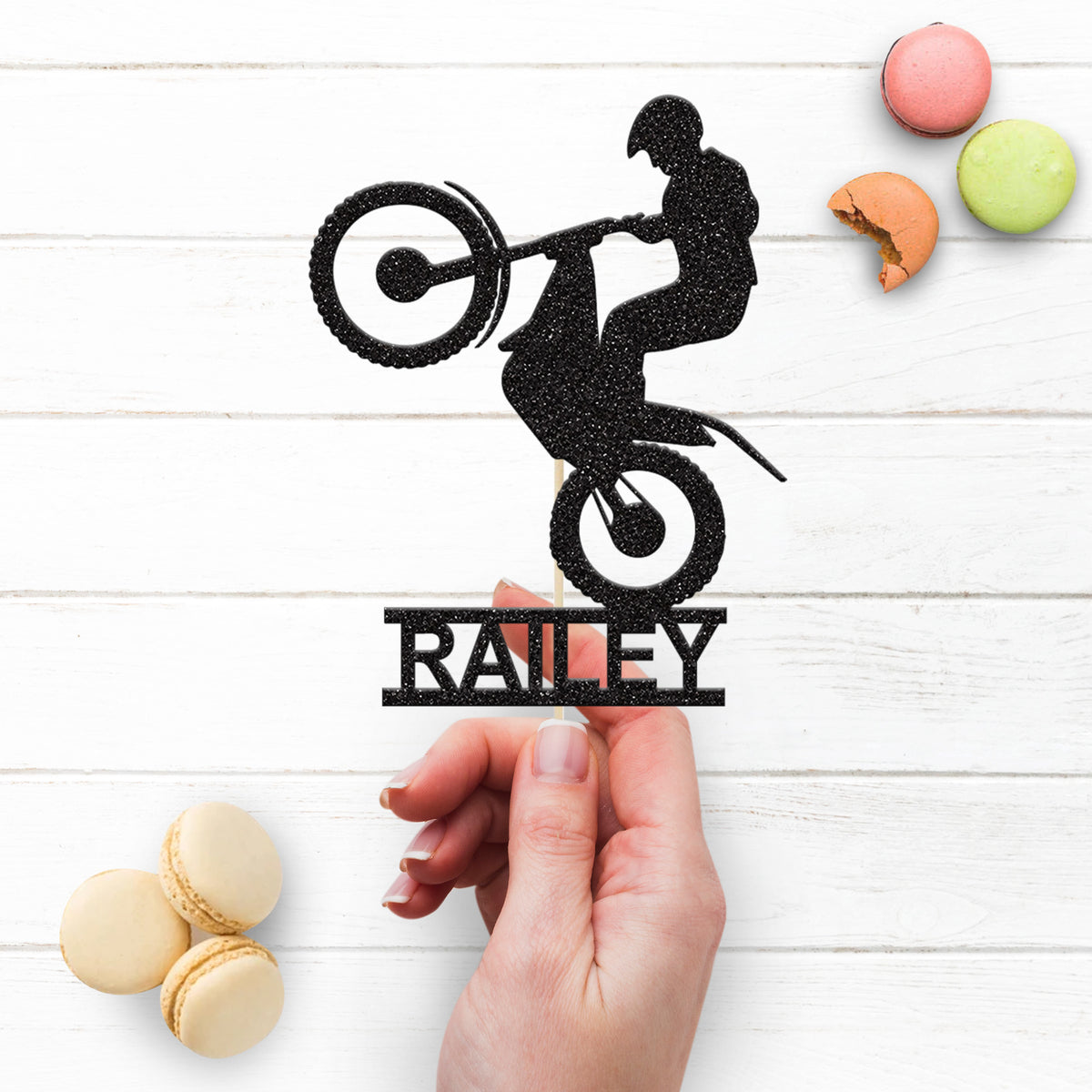 Personalised Dirt Bike Wheelie Cake Topper – Name - view 3