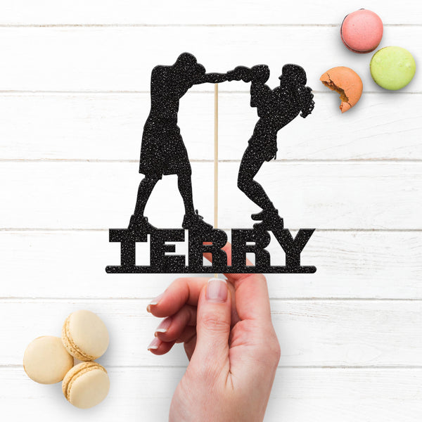 Personalised Boxing Sparring Partners Cake Topper – Name - view 3