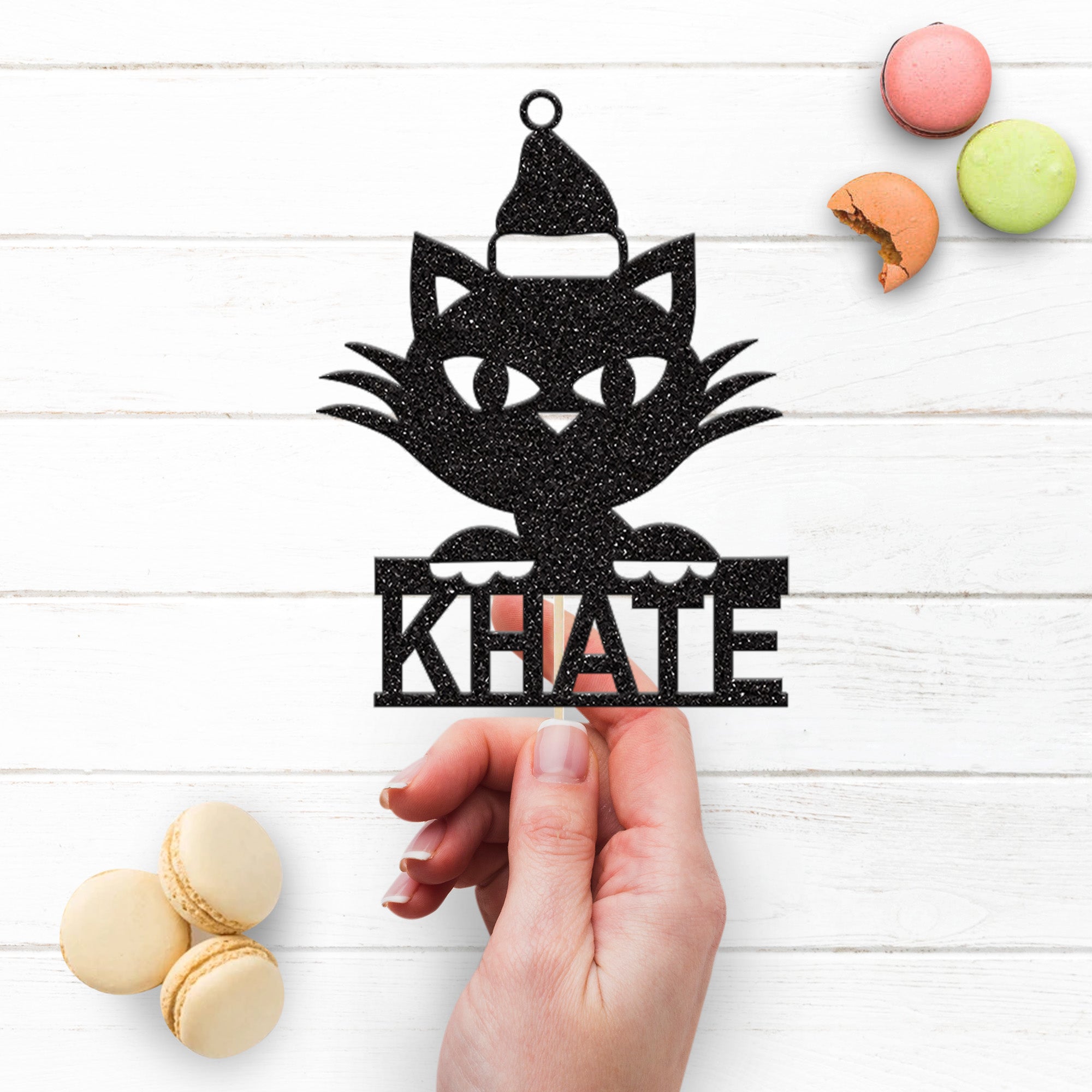 Personalised Christmas Cat Cake Topper – Name Secondary image