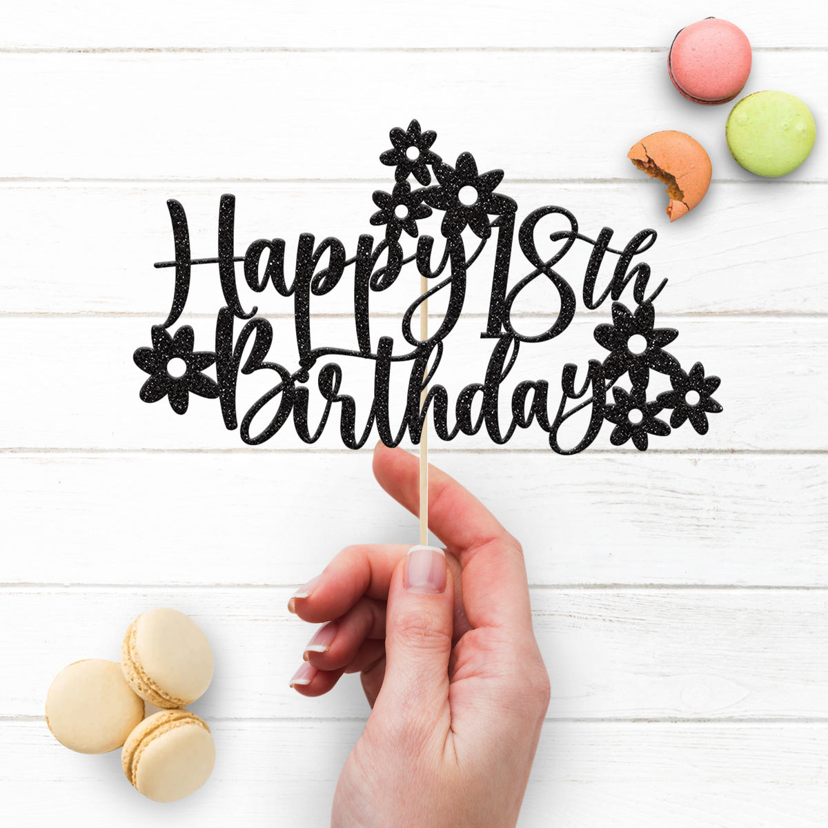 Personalised Floral Script Birthday Cake Topper – Age - view 3