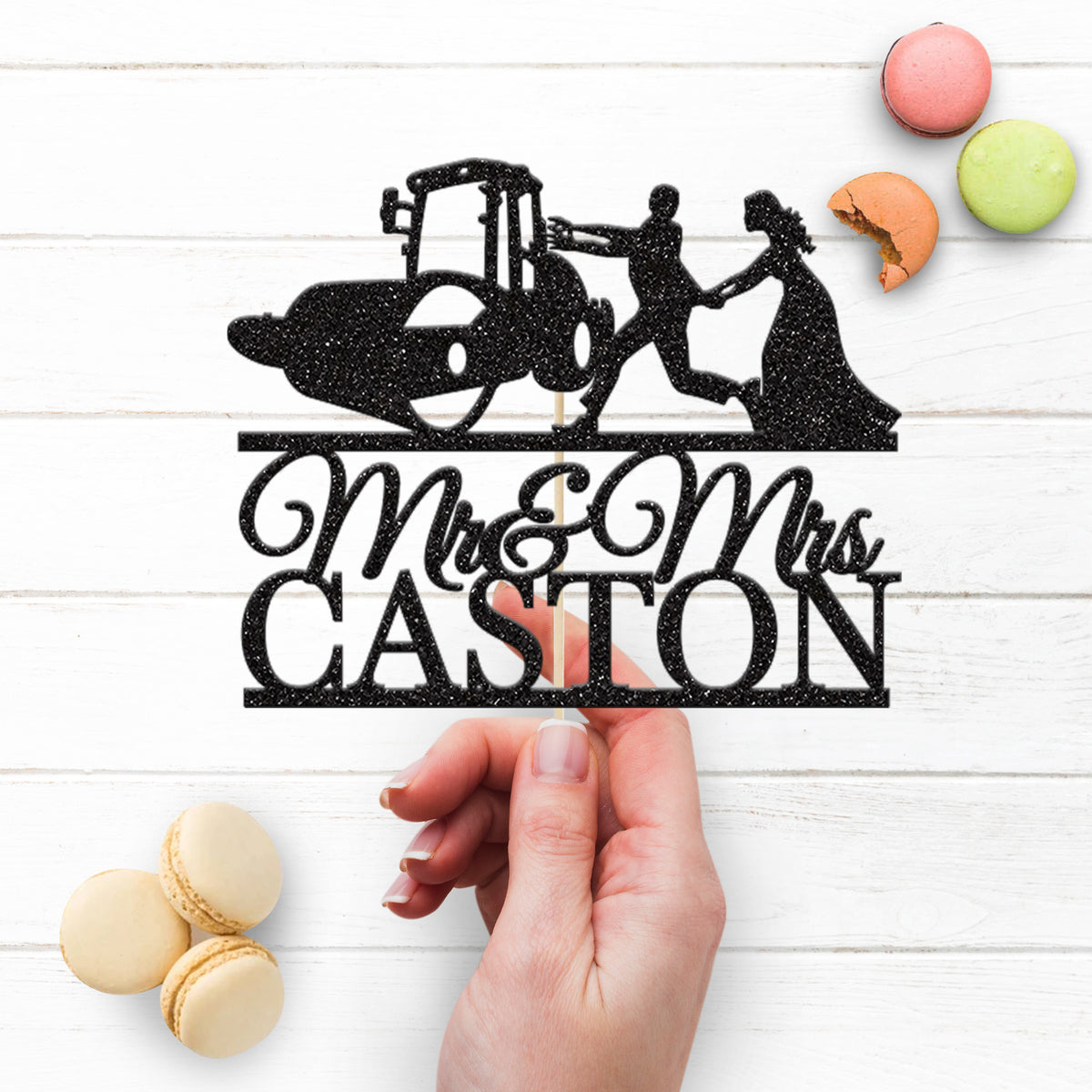 Personalised Wheel Loader Wedding Couple Cake Topper – Surname - view 3