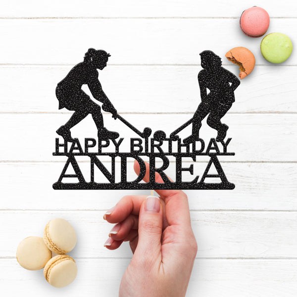 Personalised Field Hockey Duo Cake Topper – Name - view 3
