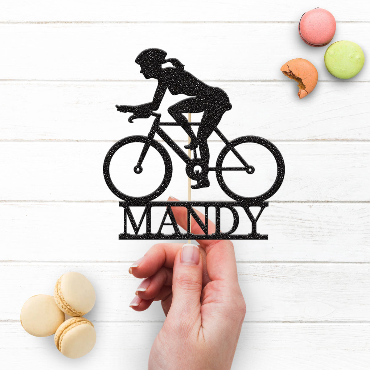 Personalised Female Road Cyclist Cake Topper – Name - view 3