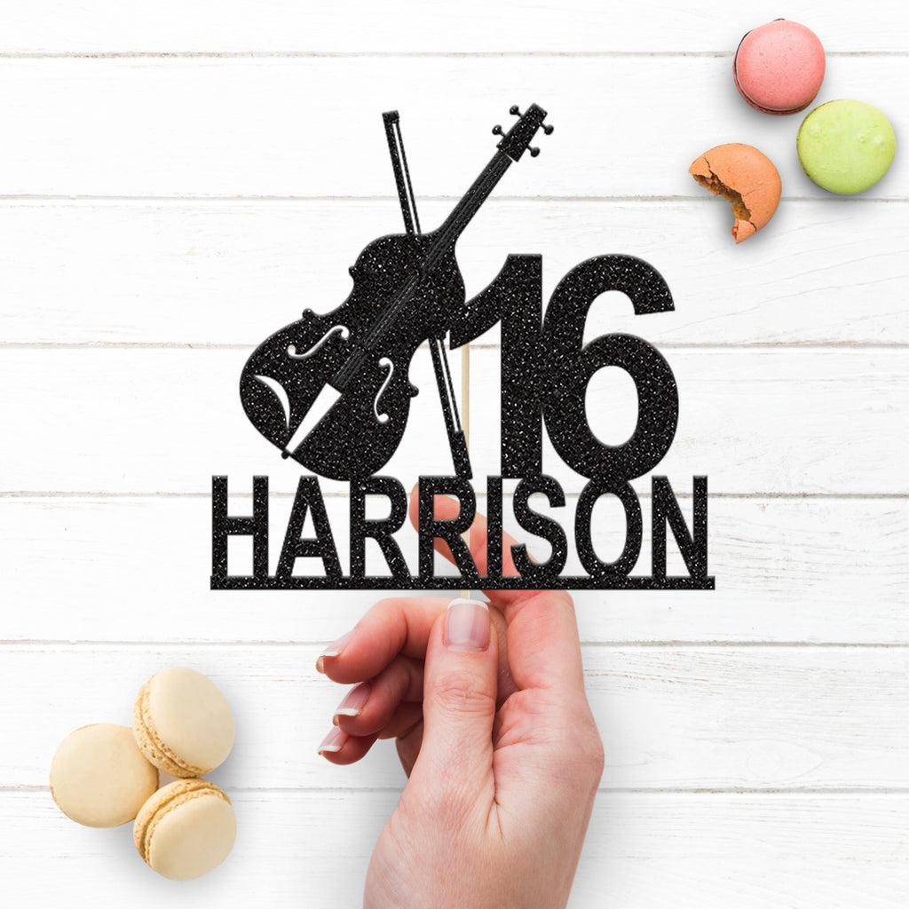 Personalised Violin and Number Cake Topper – Name & Age - view 3
