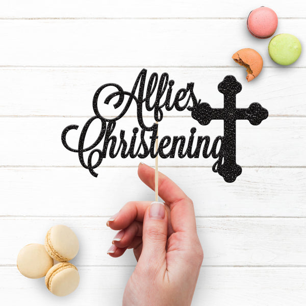Personalised Christening Cross Cake Topper – Name - view 3