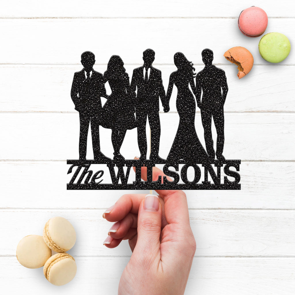 Personalised Family of Five Wedding Cake Topper – Surname - view 3