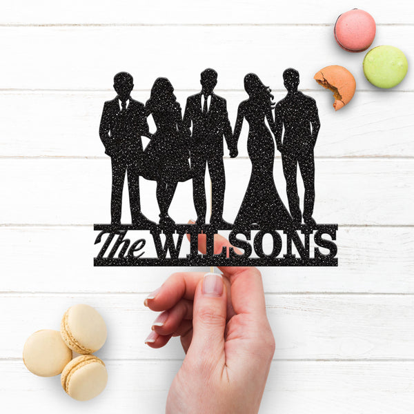 Personalised Family of Five Wedding Cake Topper – Surname - view 3